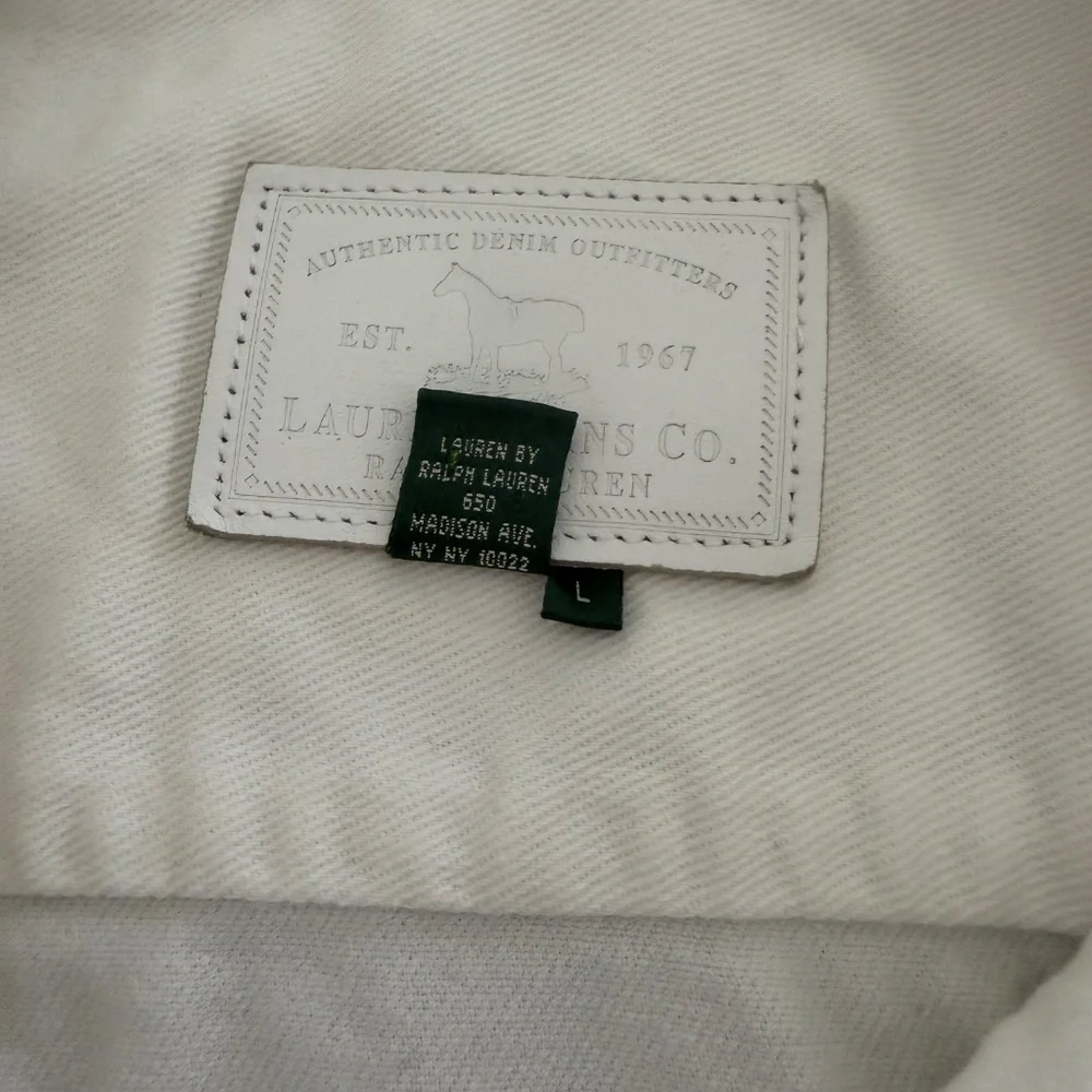 Lauren Jeans Co., Ralph Lauren, White Denim Trucker Jean Jacket  Large - Picture 6 of 9